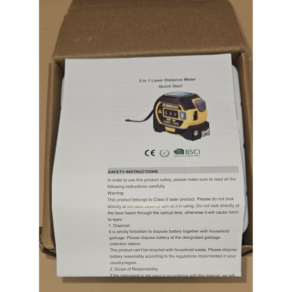 3 In 1  60M Laser Rangefinder 5m Tape Ruler Distance Meter Area/Volume - Picture 12 of 13
